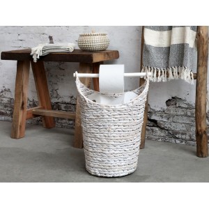 Bílý košík na toaletní papír z vodního hyacintu - Ø30*40 cm