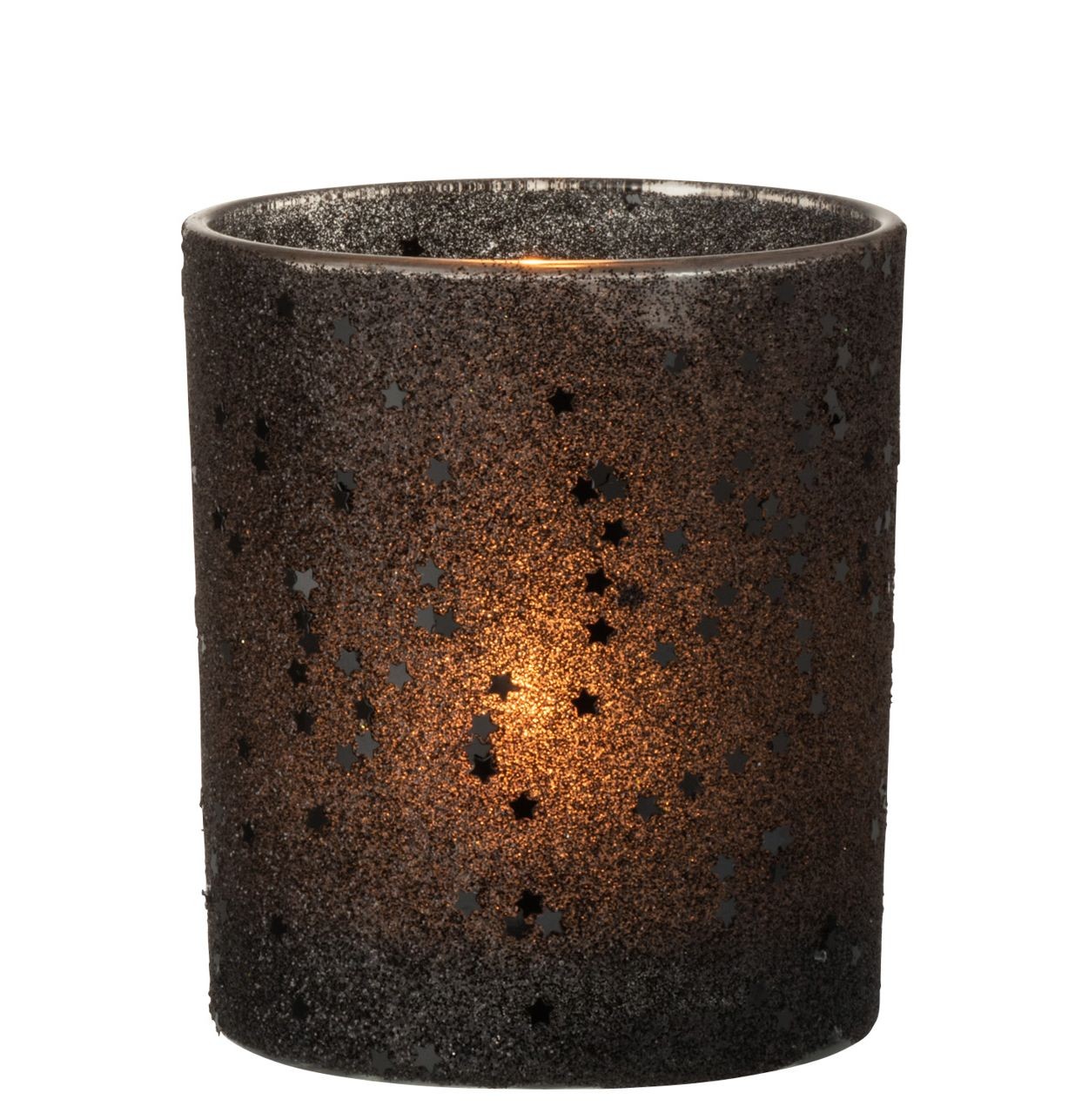 Černý skleněný svícen Baubles stars black – Ø 9*10 cm
