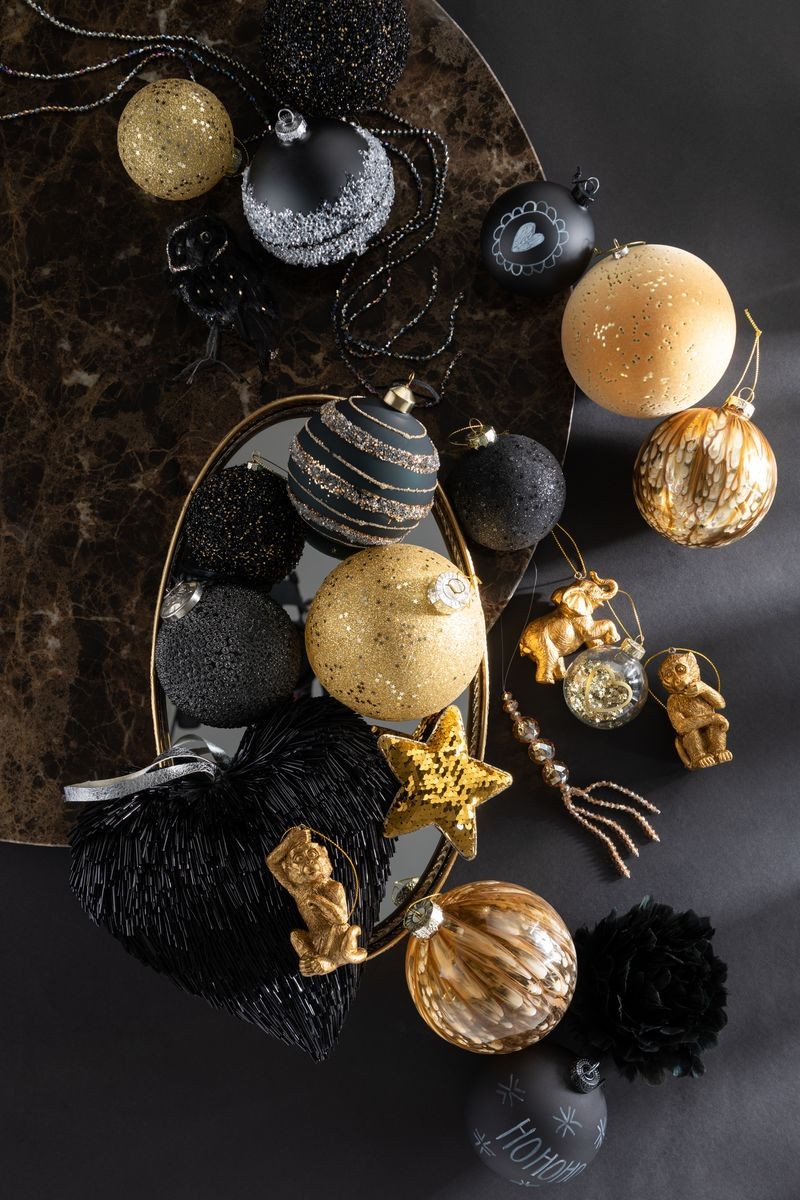 4ks černé vánoční koule Baubles stars black – Ø 10cm
