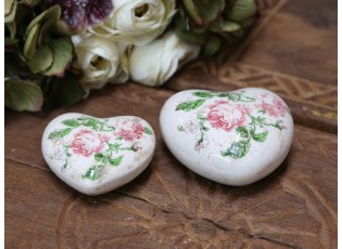 Keramické dekorační srdce s růžičkami - 8*8*4 cm