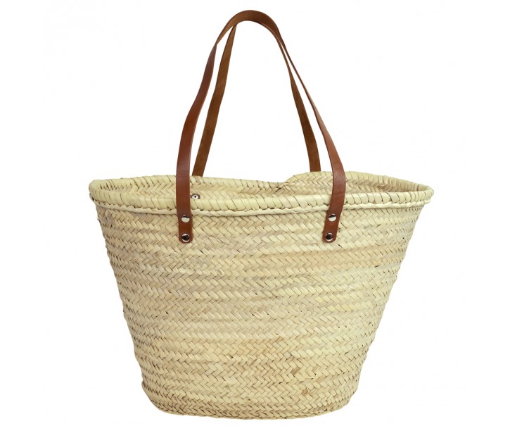 Slaměná pletená kabela s hnědými uchy - 48*35*30cm