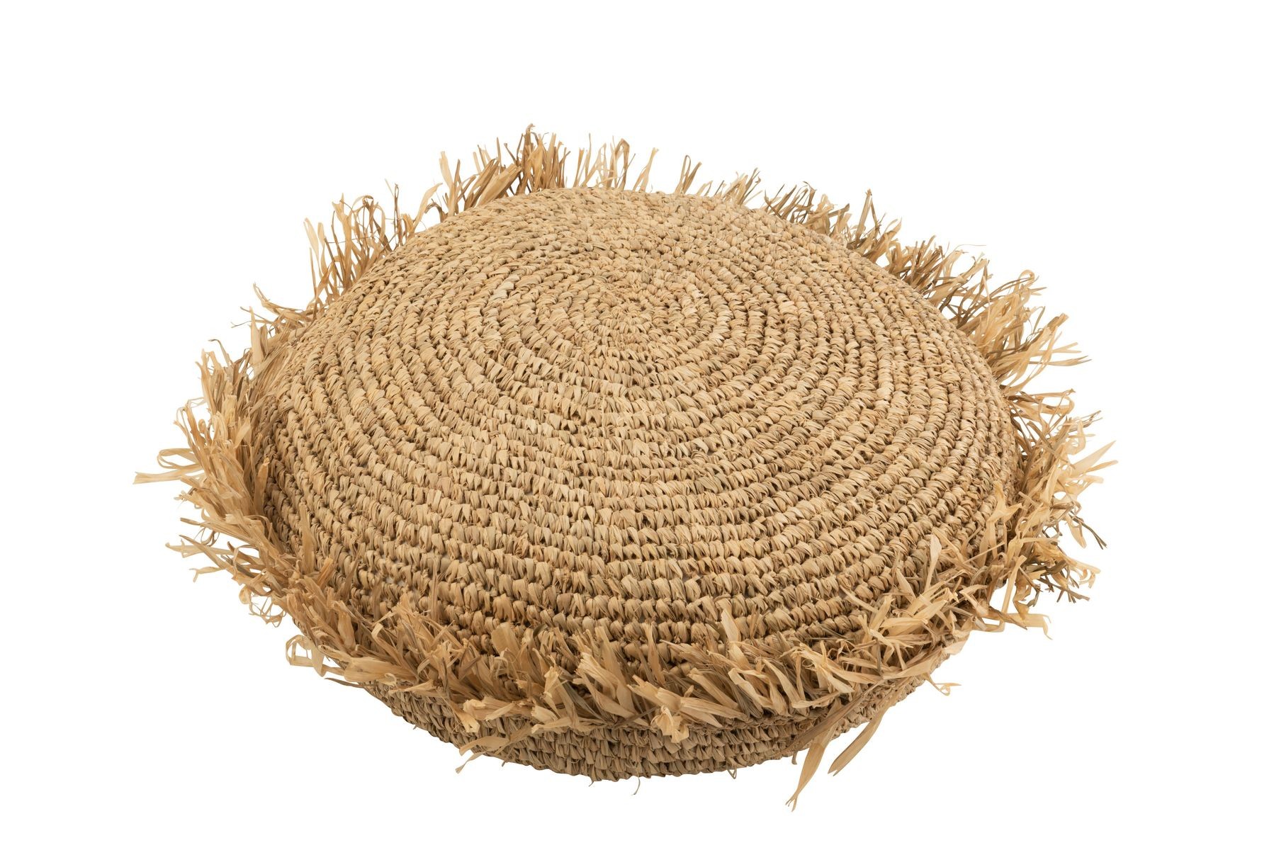 Přírodní lýkový podsedák / puf s třásněmi Raffia - Ø 62*24cm