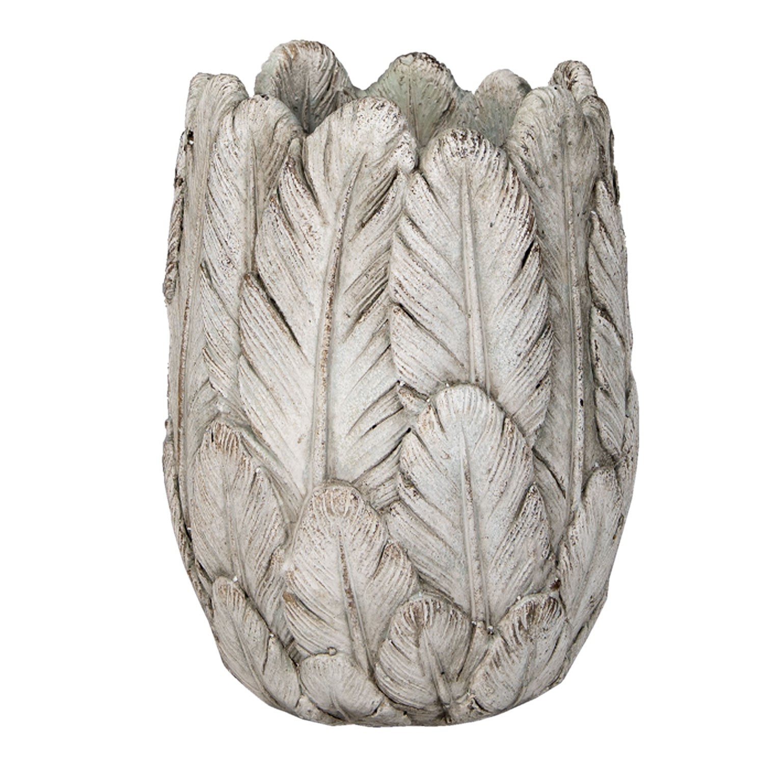 Cementový obal na květináč/ váza s peříčky Lify - Ø15*21 cm Clayre & Eef