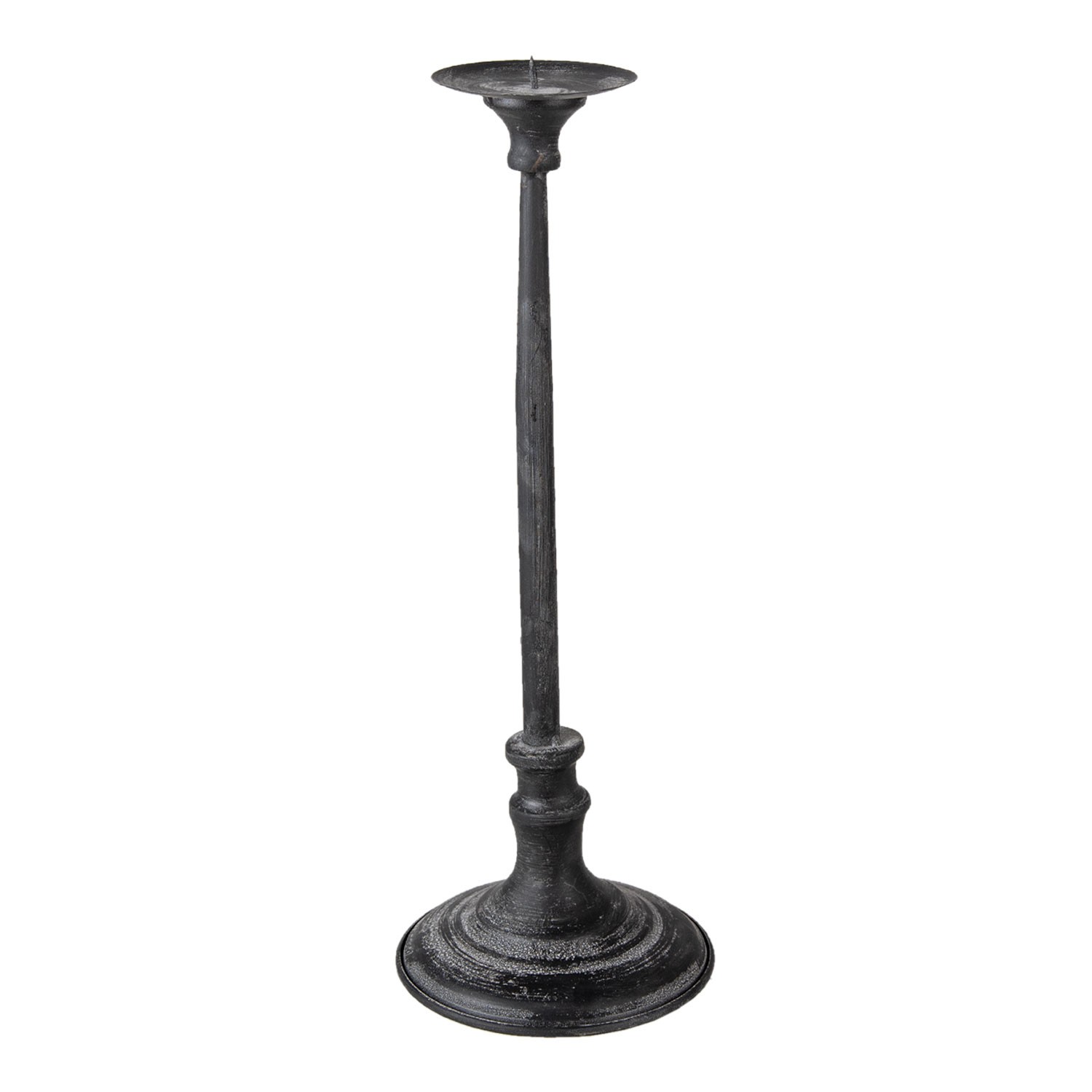Černý kovový svícen s patinou Baylee - Ø 14*42 cm