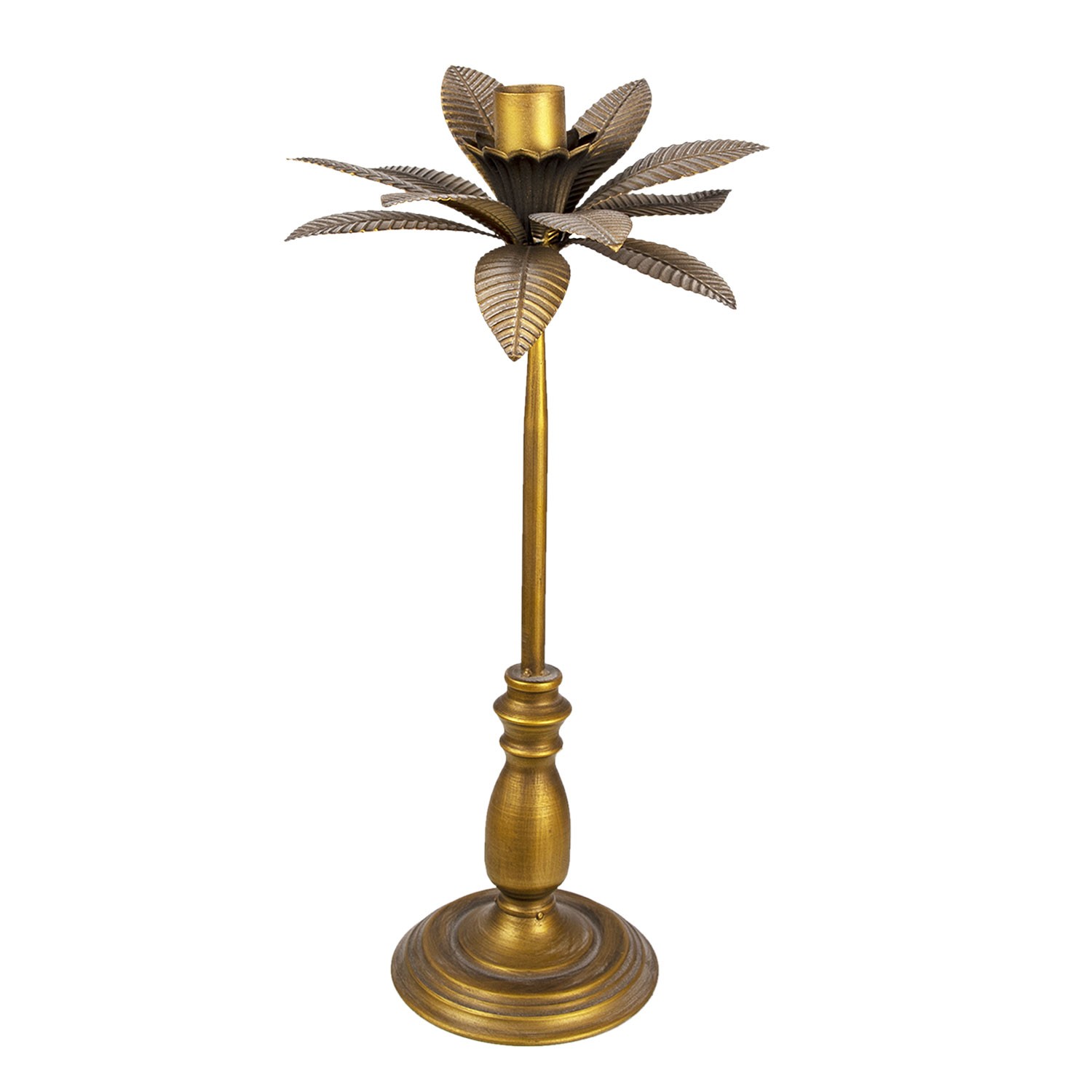 Kovový zlatý svícen s patinou a listy Camila - Ø 28*60 cm Clayre & Eef