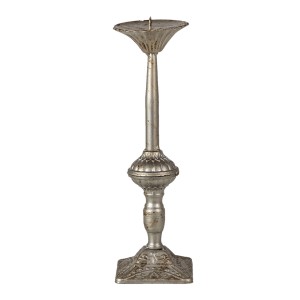 Kovový stříbrný svícen s patinou Leala -Ø 9*32 cm