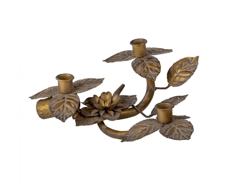 Měděný antik kovový svícen s květy na 3 svíčky - 32*30*10 cm