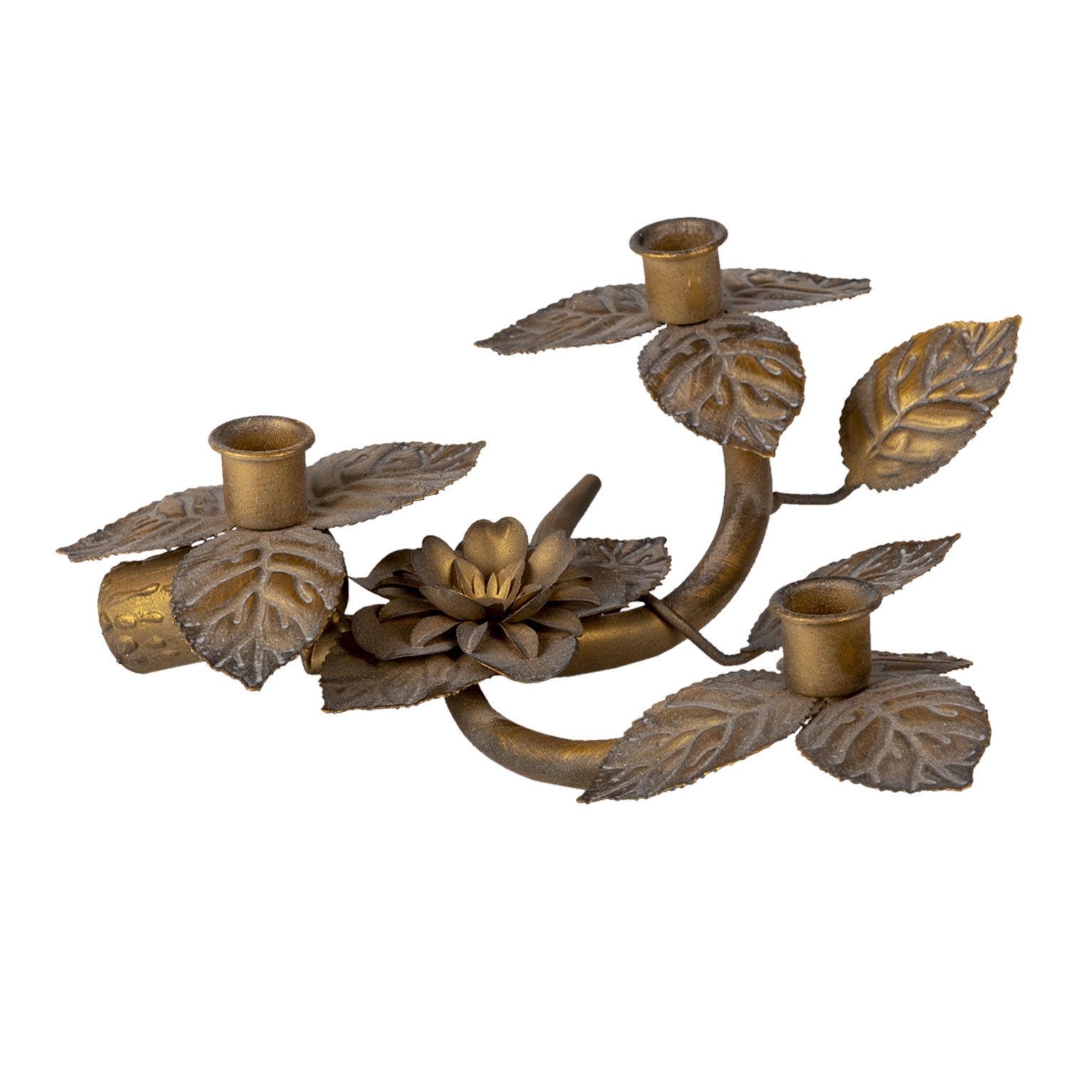 Měděný antik kovový svícen s květy na 3 svíčky - 32*30*10 cm Clayre & Eef