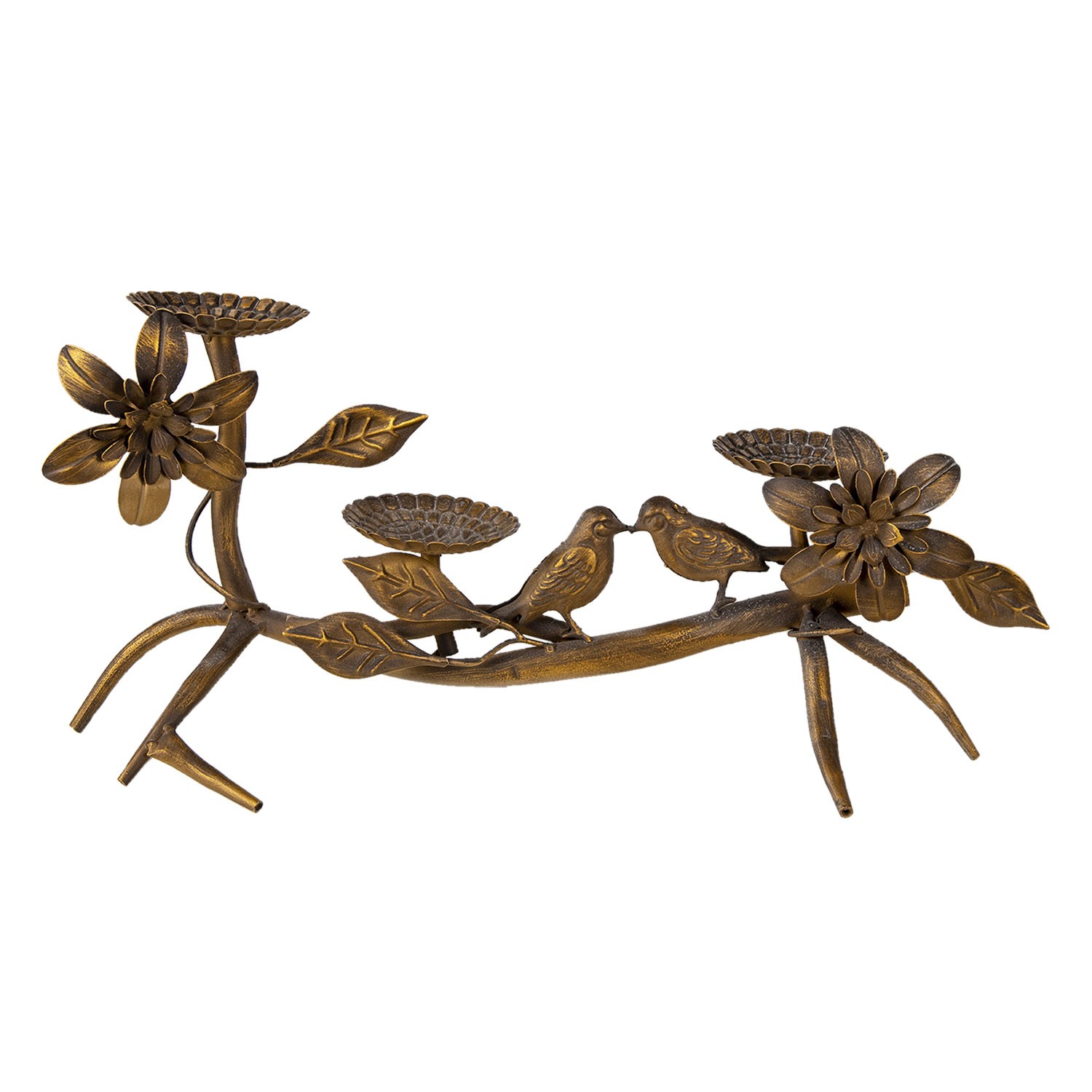 Měděný antik kovový svícen s ptáčky a květy - 50*25*21 cm Clayre & Eef