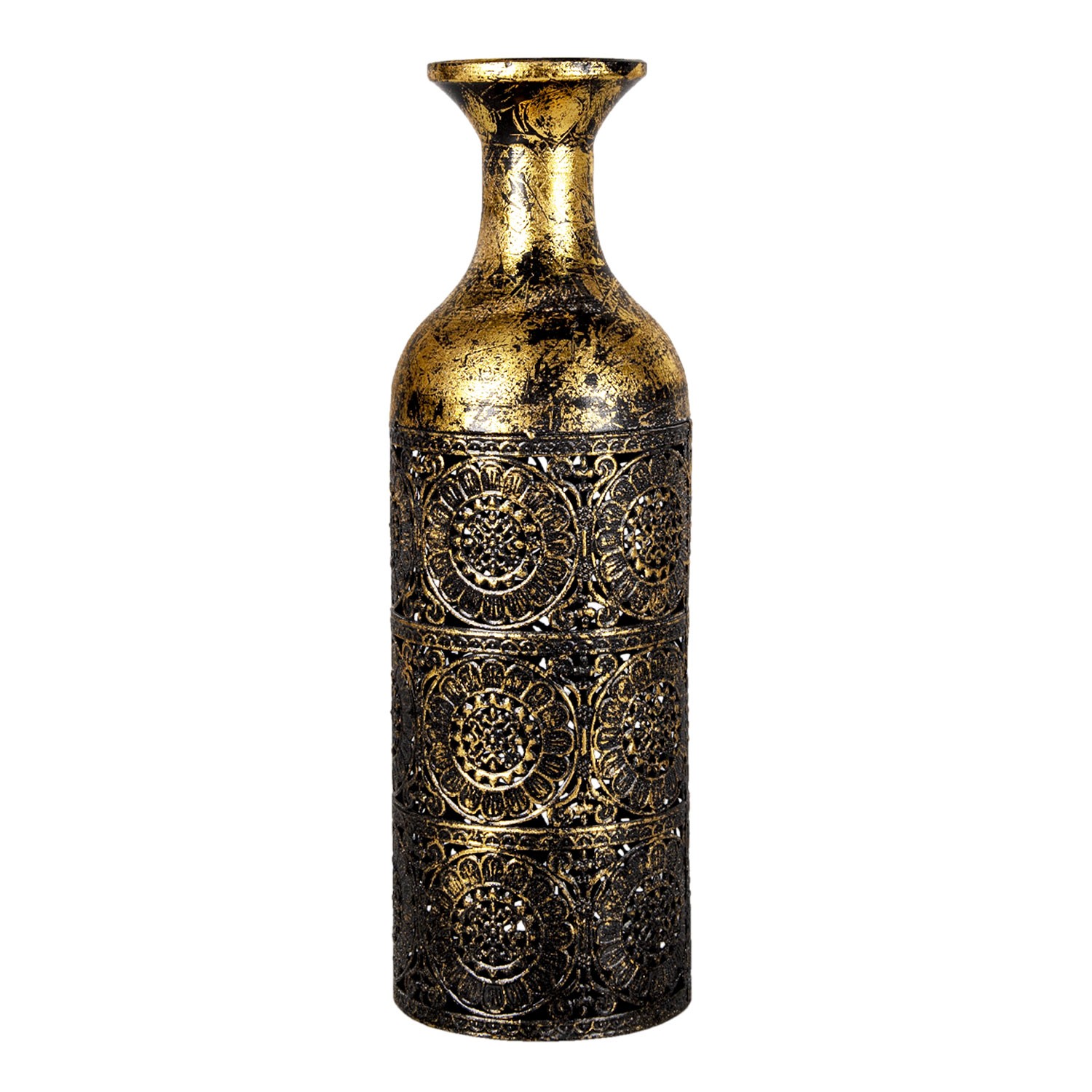 Zlatá dekorační váza s patinou se vzorem Joslin - Ø 12*39 cm Clayre & Eef