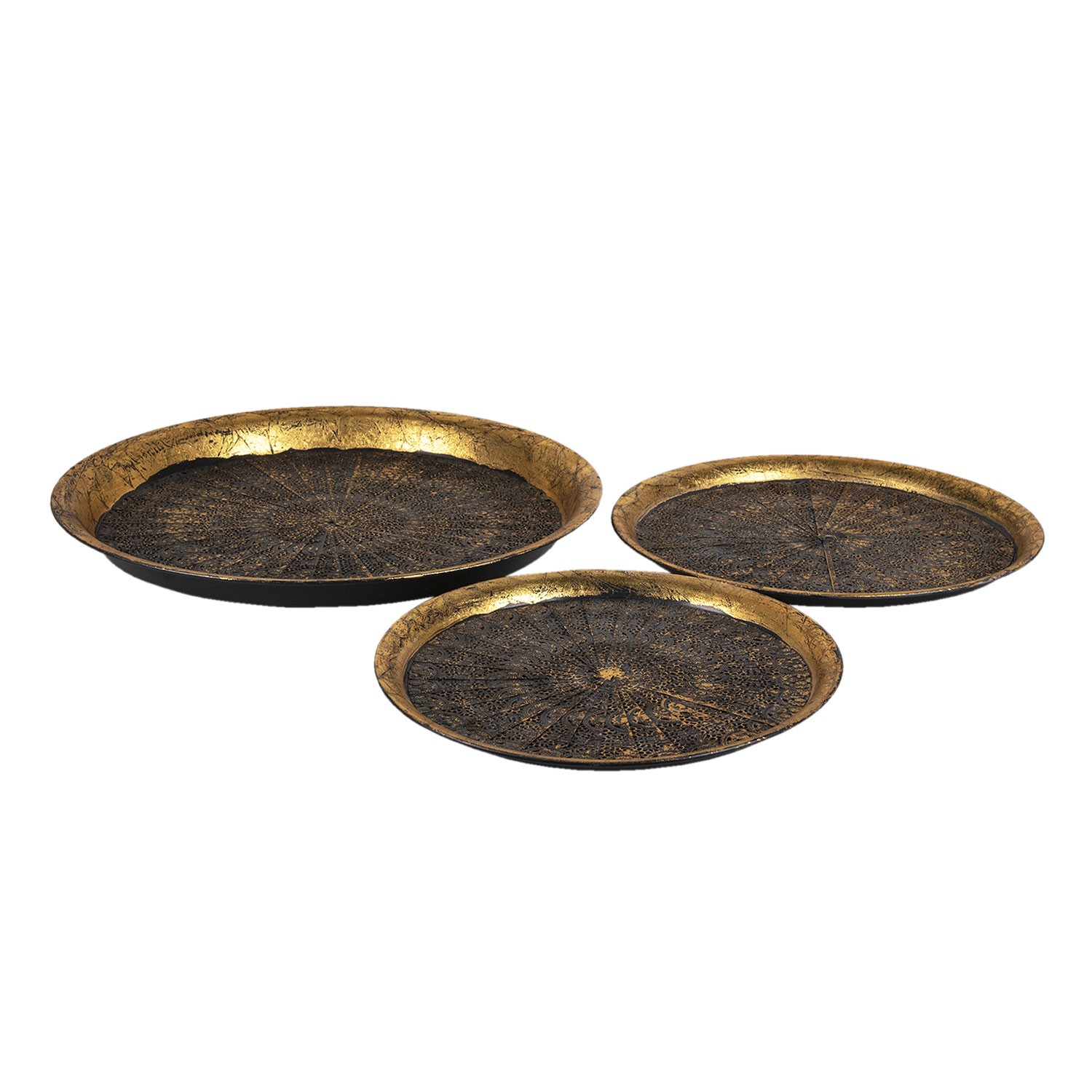 Set 3ks zlatých dekorativních podnosů -  Ø 50*3 / Ø 40*3 / Ø 36*2 cm Clayre & Eef