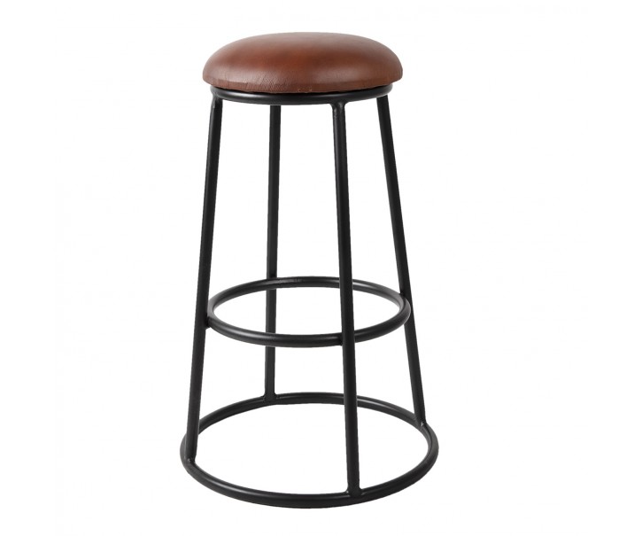 Černá kovová barová stolička s koženým sedákem Bob - Ø 42*66 cm