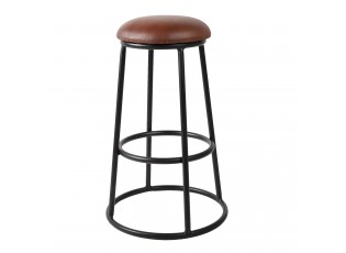 Černá kovová barová stolička s koženým sedákem Bob - Ø 42*66 cm