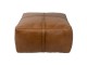 Hnědý čtvercový kožený puf s výraznými stehy Sell - 70*70*38 cm