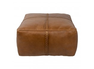 Hnědý čtvercový kožený puf s výraznými stehy Sell - 70*70*38 cm