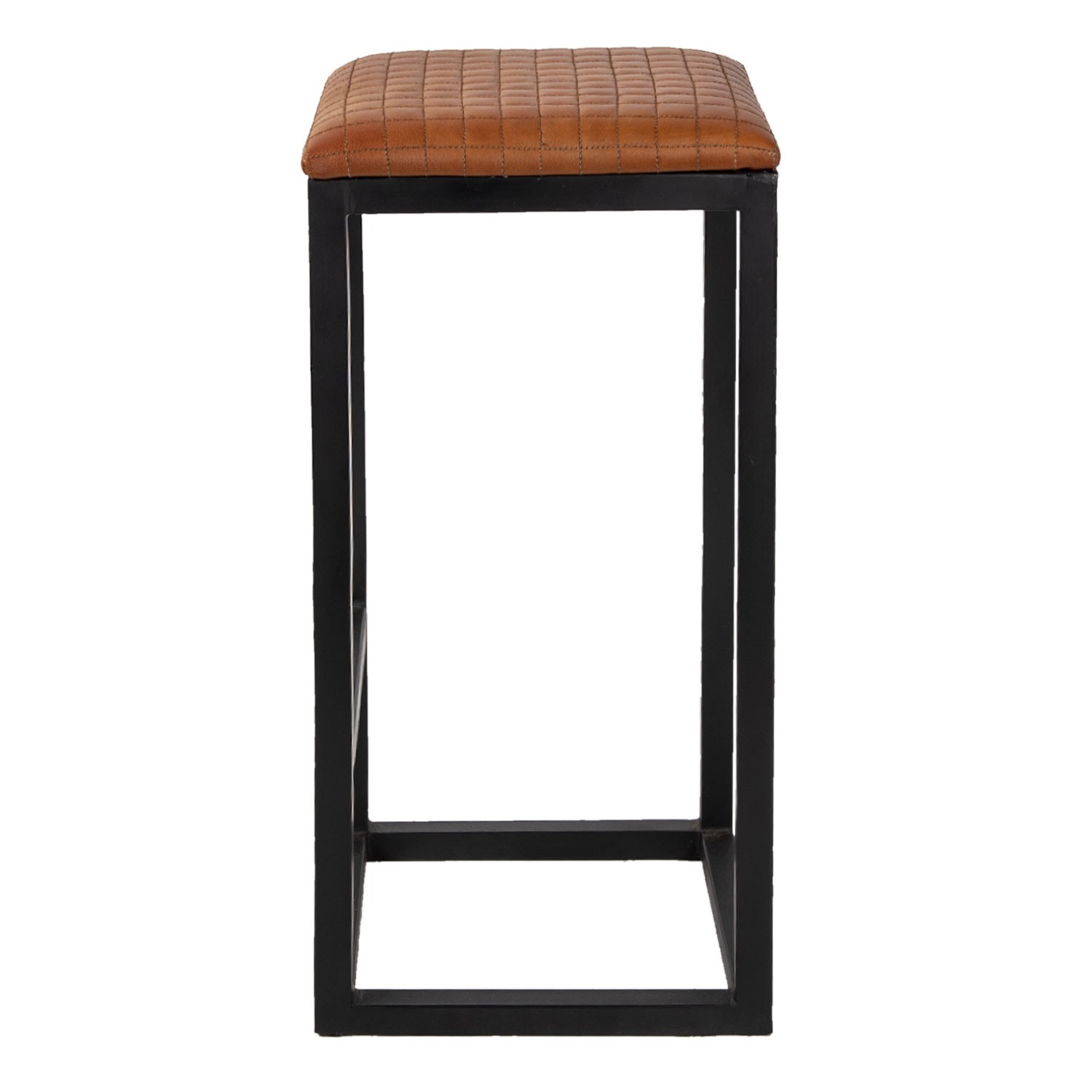 Černá kovová barová stolička s koženým sedákem Mum - 31*31*66 cm Clayre & Eef