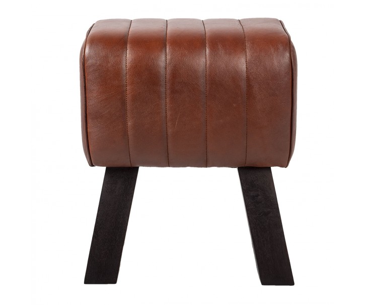 Hnědá kožená stolička / podnožka - 38*26*48 cm