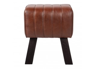 Hnědá kožená stolička / podnožka  - 38*26*48 cm