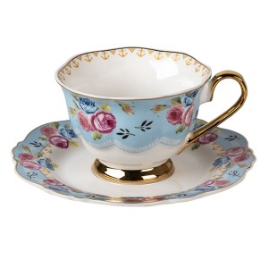 Porcelánový šálek s podšálkem Blue Garden II - 12*9*7 / Ø 15*2 cm / 160 ml