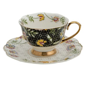 Porcelánový šálek s podšálkem Black Garden - 12*9*6 / Ø 15*2 cm / 200 ml
