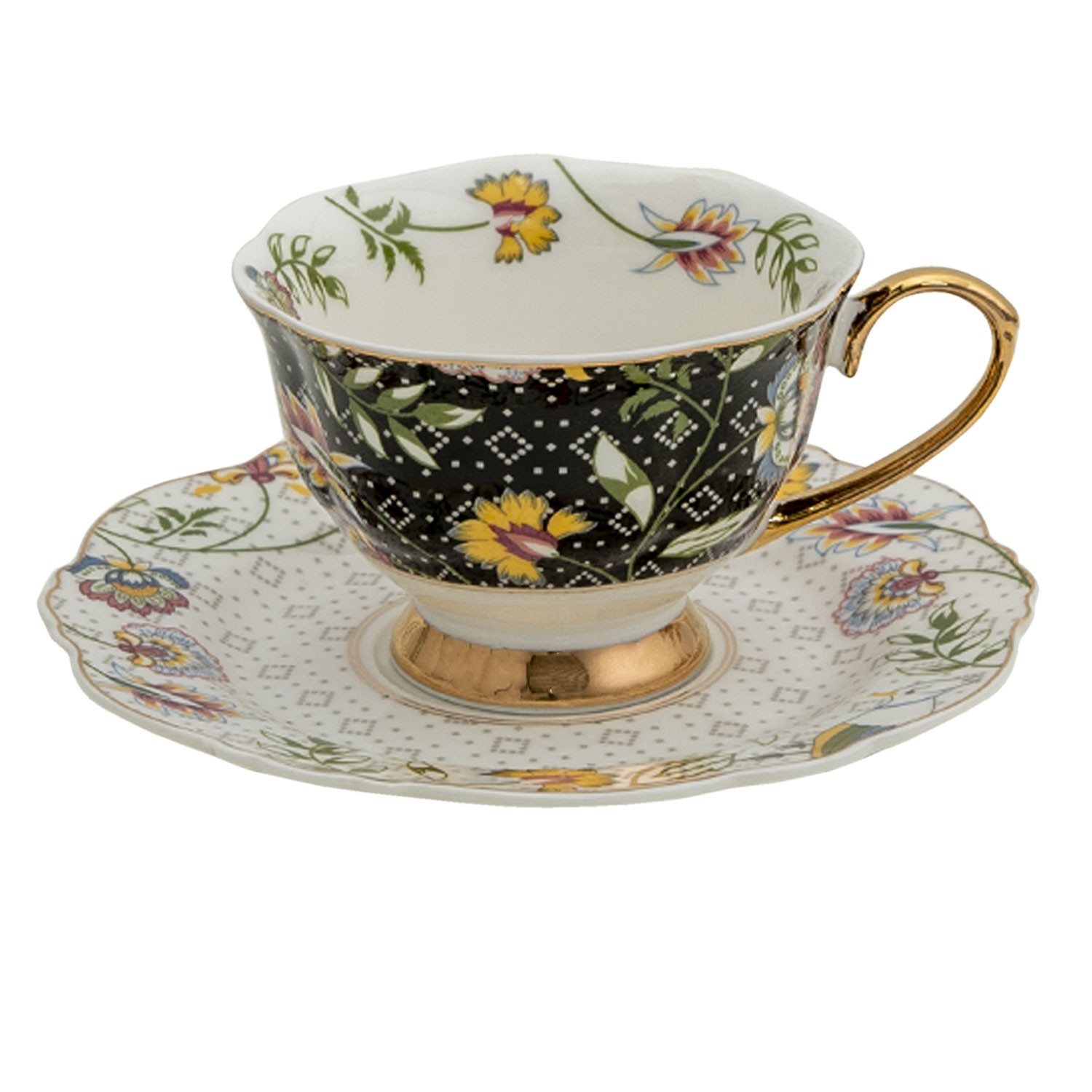 Porcelánový šálek s podšálkem Black Garden - 12*9*6 / Ø 15*2 cm / 200 ml