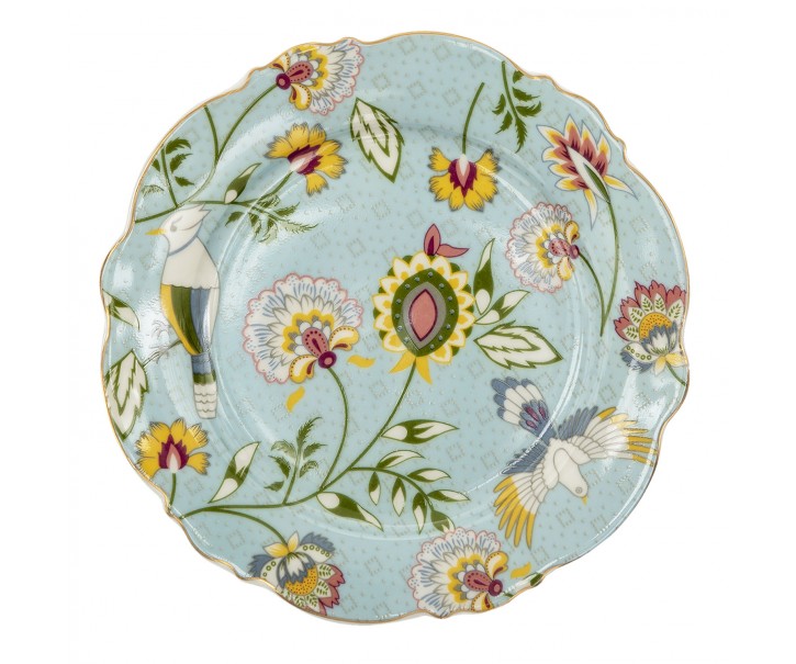 Modrý porcelánový dezertní talíř s květy Flower Ori - Ø 20*2 cm