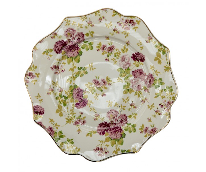 Porcelánový vlněný dezertní talířek s květy - Ø 21*2 cm