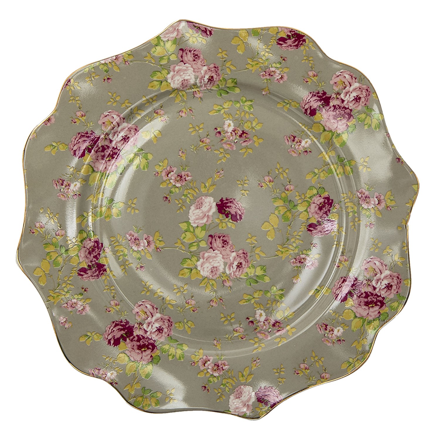 Velký porcelánový zelený talíř s květy Rose - Ø 28*2 cm Clayre & Eef