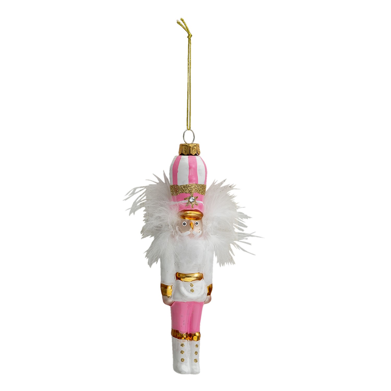 Vánoční ozdoba Louskáček v růžovo-bílém obleku - 4*4*17 cm Clayre & Eef