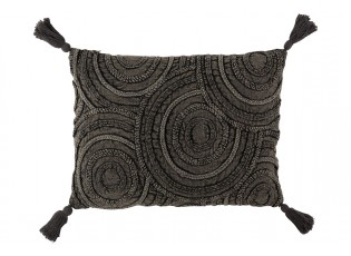 Tmavě šedý polštář se střapci a reliéfem Circle - 60*40 cm