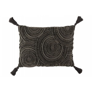 Tmavě šedý polštář se střapci a reliéfem Circle - 60*40 cm
