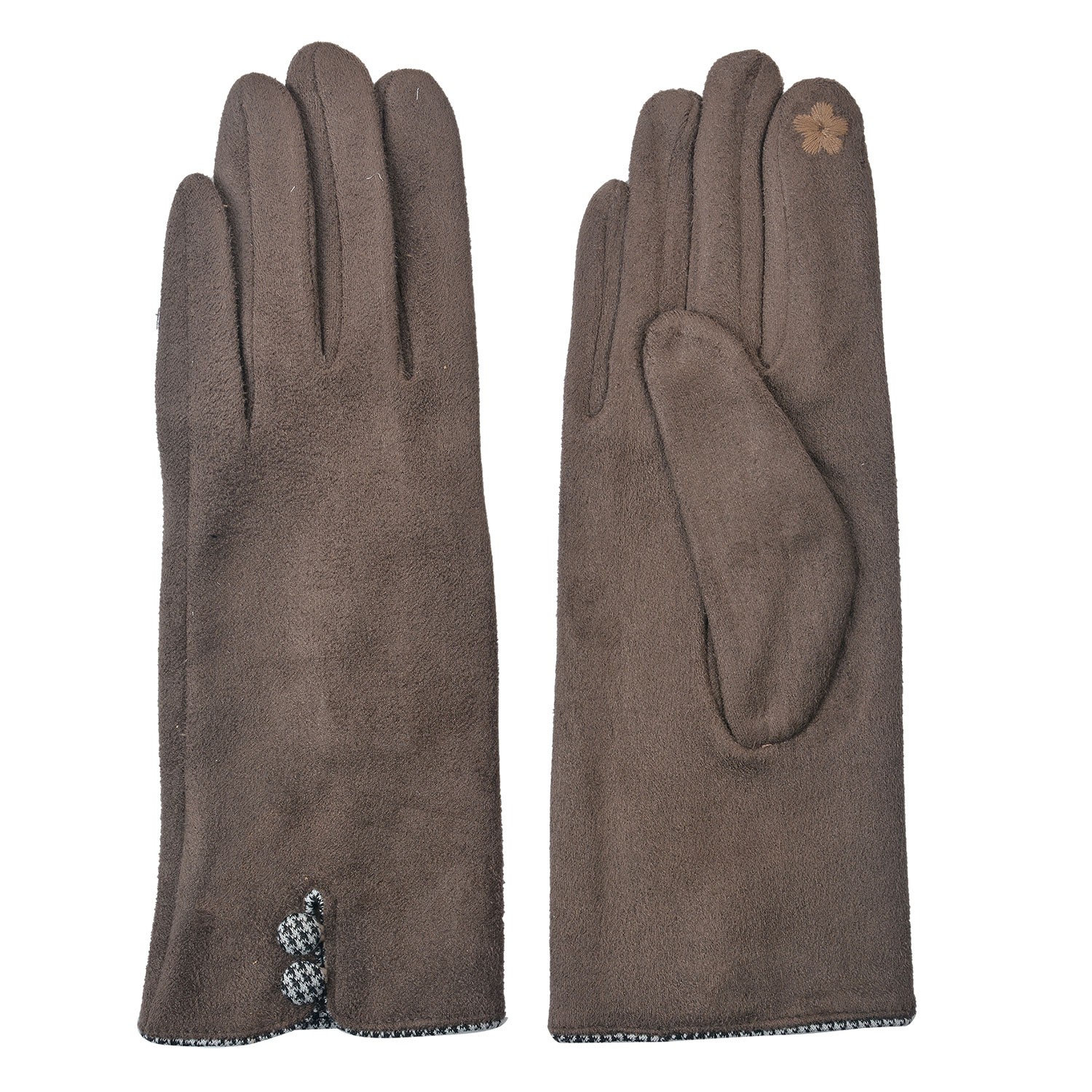 Hnědé dámské rukavice s knoflíky - 8*24 cm Clayre & Eef