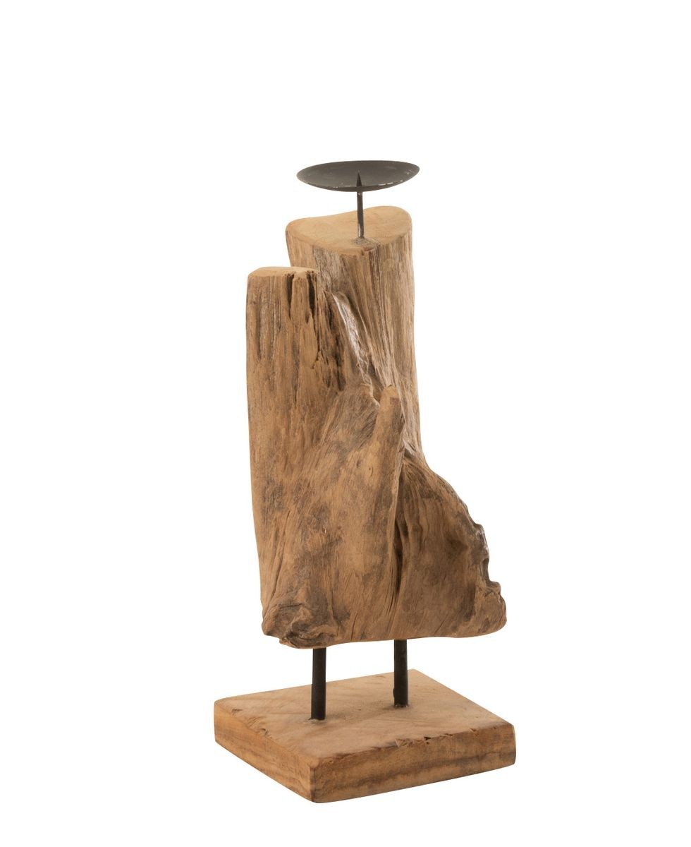 Dřevěný svícen v přírodním tvaru z teakového dřeva Trun S - 15*15*35 cm