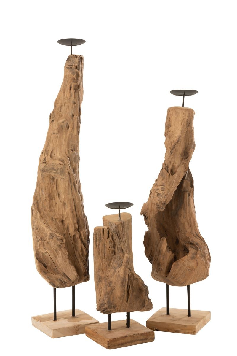 Dřevěný svícen v přírodním tvaru z teakového dřeva Trun S - 15*15*35 cm