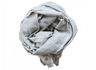 Béžovo-šedý pruhovaný šátek s roztřepeným koncem  - 70*180 cm