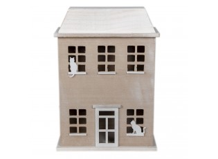 Dřevěný úložný box ve tvaru domku s kočky - 27*12*39 cm