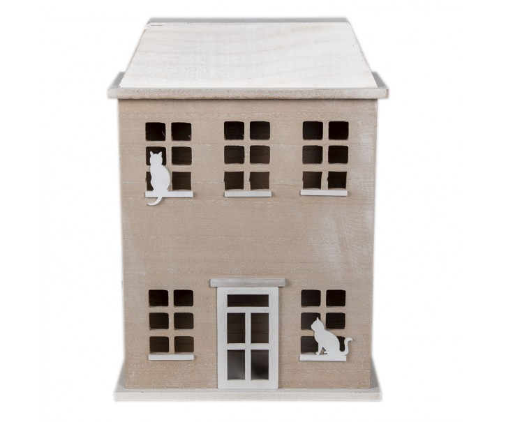 Dřevěný úložný box ve tvaru domku s kočky - 27*12*39 cm