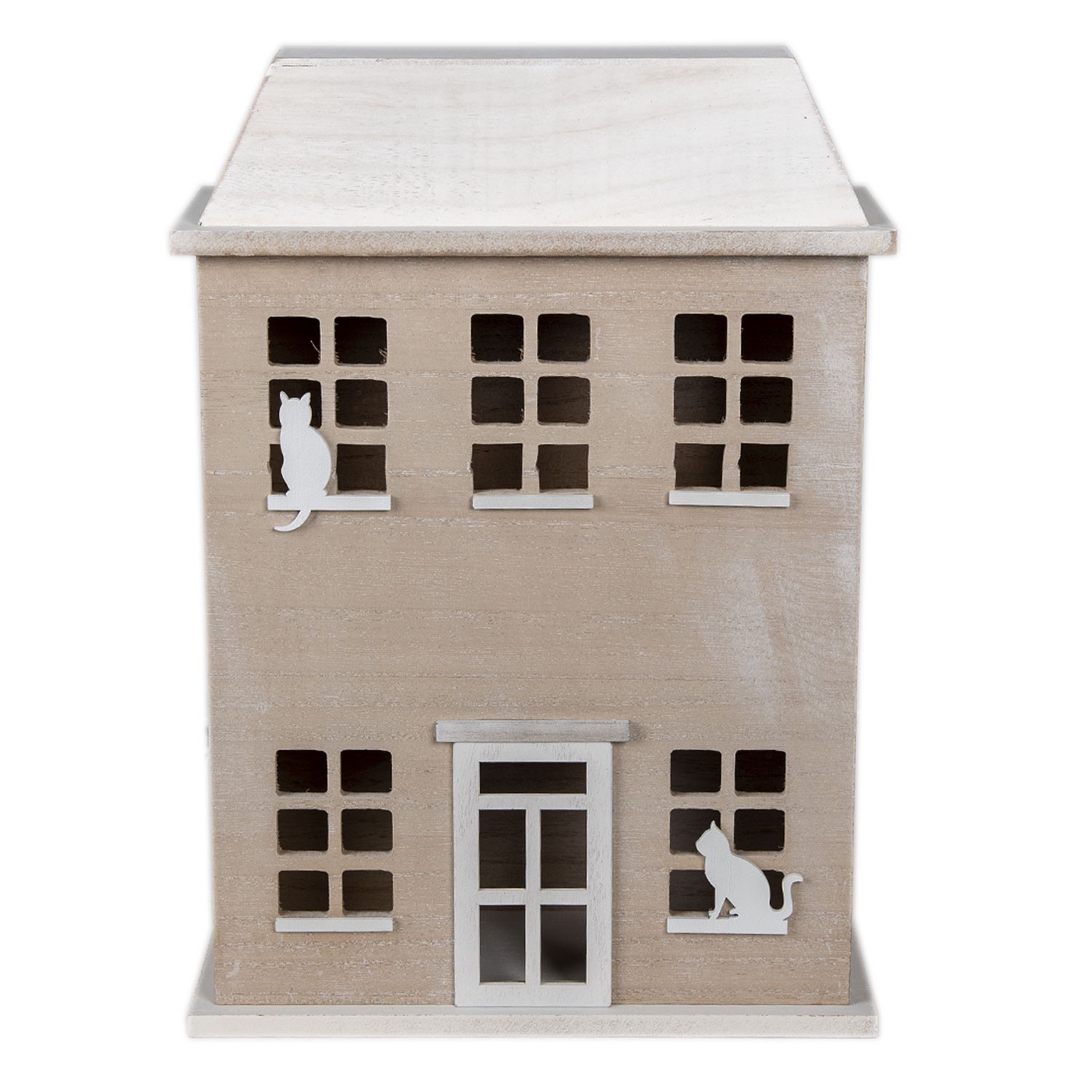 Dřevěný úložný box ve tvaru domku s kočky - 27*12*39 cm 6H2067