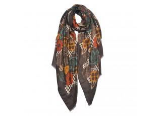 Hnědý šátek s květy - 85*180 cm