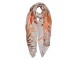 Béžovo-hnědý šátek s listy - 85*180 cm