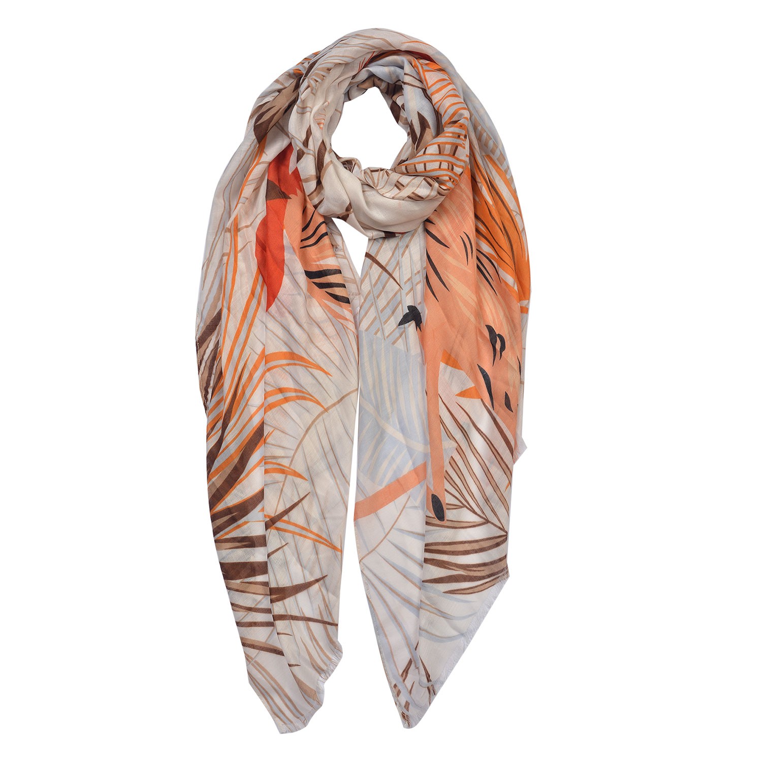 Béžovo-hnědý šátek s listy - 85*180 cm Clayre & Eef
