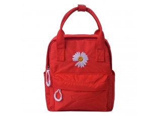 Červený batoh s květinou - 21*9*23 cm