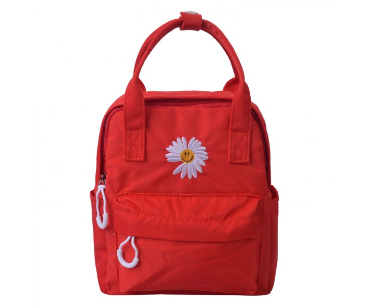 Červený batoh s květinou - 21*9*23 cm