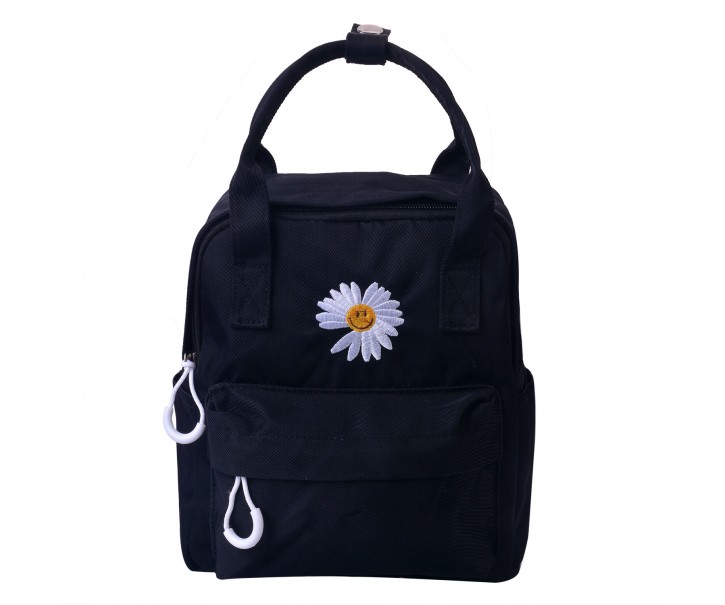 Černý batoh s květinou - 21*9*23 cm