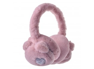 Růžové klapky na uši s medvídky a srdíčkem - 13 cm