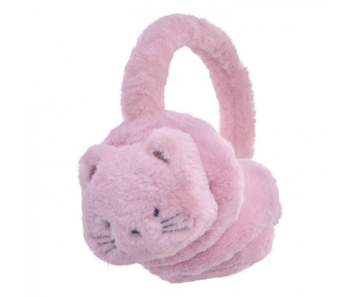 Růžové klapky na uši s kočičkou - 13 cm