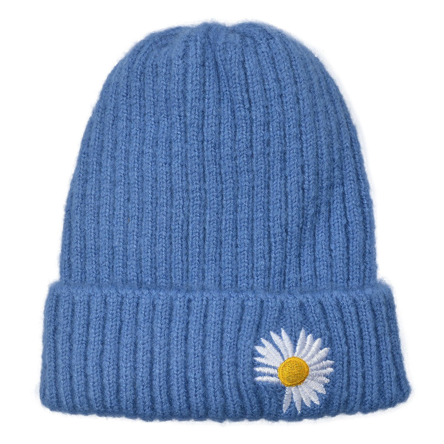 Levně Modrá dětská zimní čepice s květinou MLLLHA0016BL