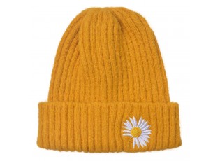 Žlutá dětská zimní čepice s květinou