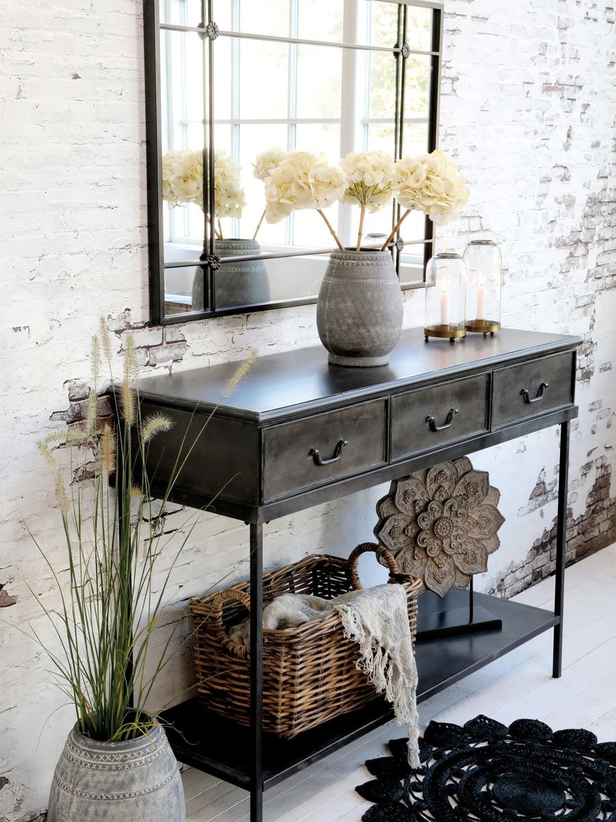 Černý kovový konzolový stůl se 3-mi šuplíky Consi - 123*41*91cm
