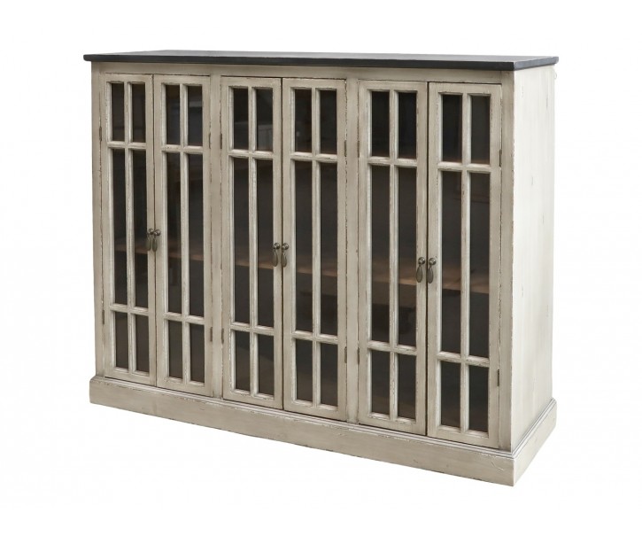 Krémová dřevěná skříň s policemi a prosklenými dveřmi Vabbi - 123*35*100cm